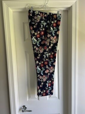 Navy Floral Print Slim Pants